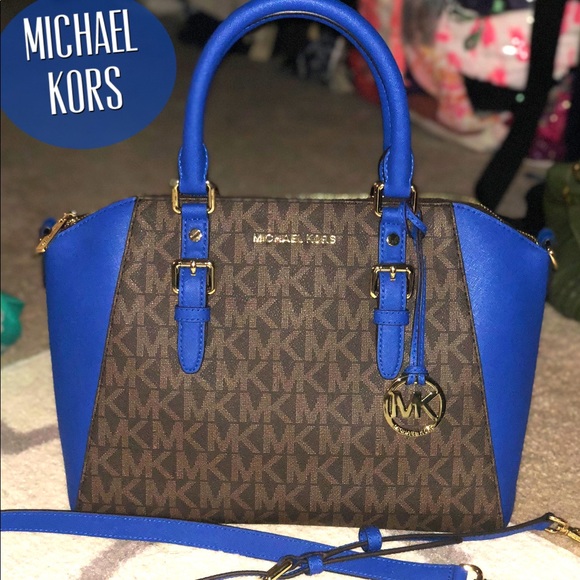 Michael Kors Handbags - Michael Kors LG Ciara Brown/Blue Saffiano Satchel